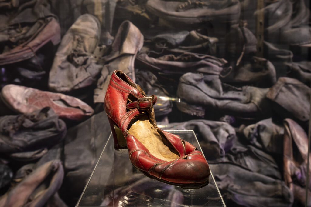 A woman’s dress shoe belonging to an unknown deportee to Auschwitz (1940s).